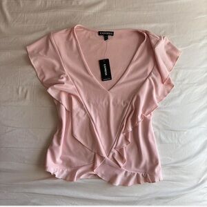 Express Blush Ruffle V-Neck Blouse